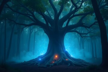 spooky forest in the night