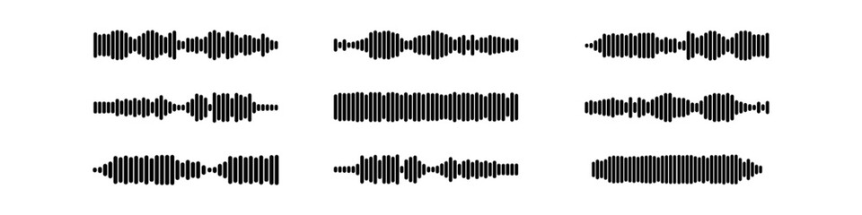 Podcast sound waves and audio soundwave of voice message records  and mobile phone voice message sound waves vector icons