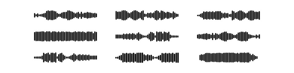 Podcast sound waves and audio soundwave of voice message records  and mobile phone voice message sound waves vector icons