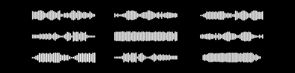Podcast sound waves and audio soundwave of voice message records  and mobile phone voice message sound waves vector icons