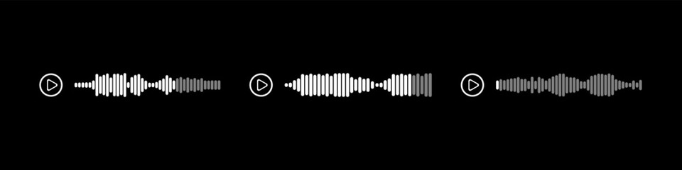 Podcast sound waves and audio soundwave of voice message records  and mobile phone voice message sound waves vector icons