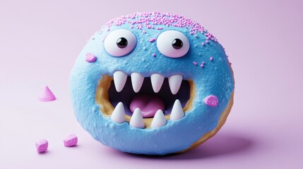 Naklejka premium With a blue frosting face, googly eyes, and sharp teeth, this doughnut character exudes a playful and humorous personality