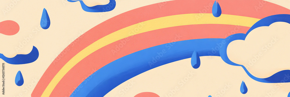 Aufkleber colorful rainbows and tiny clouds with raindrops create a cheerful banner design