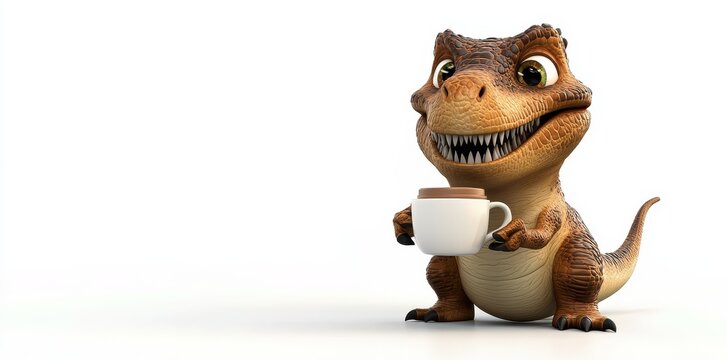 Dinosaur sips coffee - a humorous idea for posters or cards
