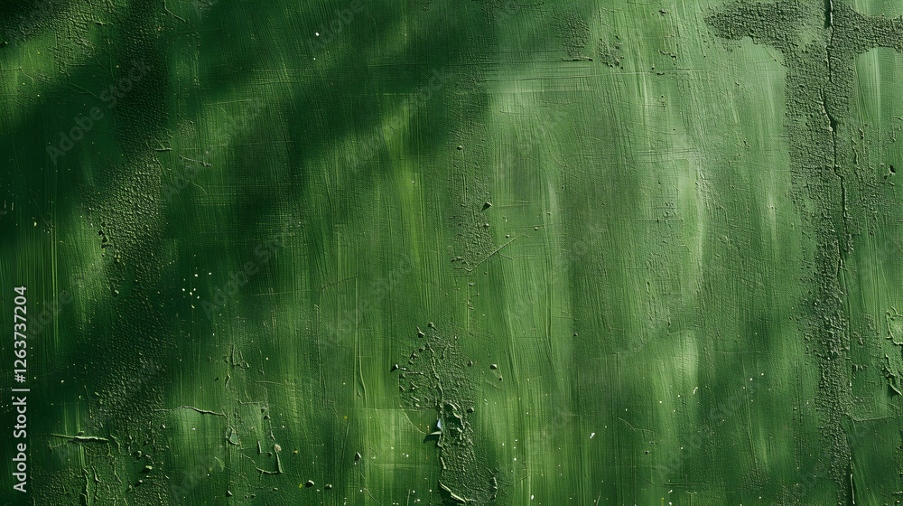 Poster textured green wall with subtle shadows creating depth, suitable for backgrounds or design