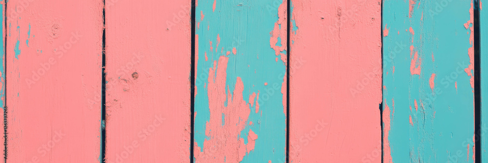 Aufkleber Weathered wooden fence with chipped paint creating a rustic backdrop for any project