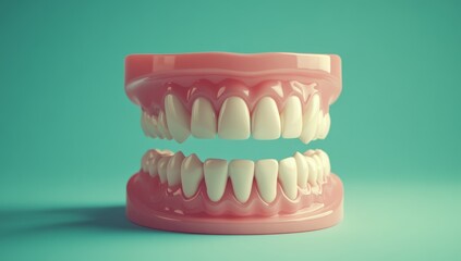 Obraz premium A quirky design of oversized teeth on a bright turquoise background, showcasing playfulness and humor