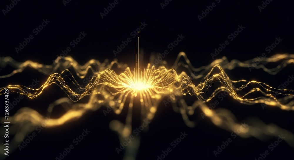 Poster abstract golden sound waves creating a dynamic visual representation