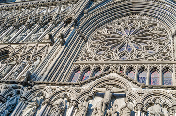 Obraz premium Facade detail of Nidaros Cathedral in Trondheim, Norway