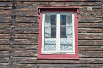 Obraz premium Architectural detail of wooden buildings in Roros, Norway
