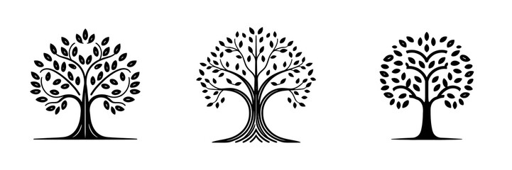 Obraz premium Stylized green trees growing on transparent backdrop, representing natural connections, ecological themes, family lineage
