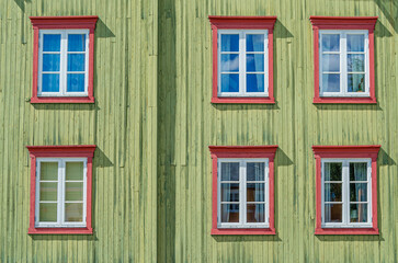 Obraz premium Architectural detail of wooden buildings in Roros, Norway