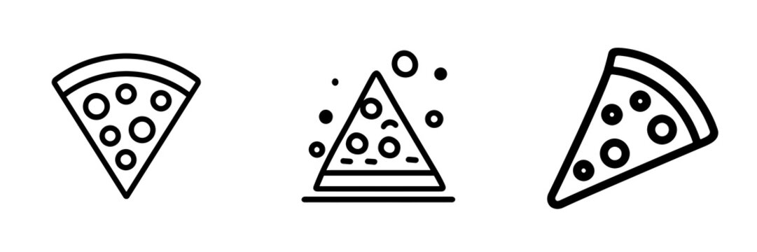 Minimalist pizza slice icons displaying varied design styles against transparent backdrop