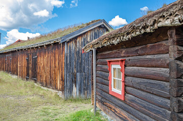 Colorful wooden houses in the mining town of Roros, Norway