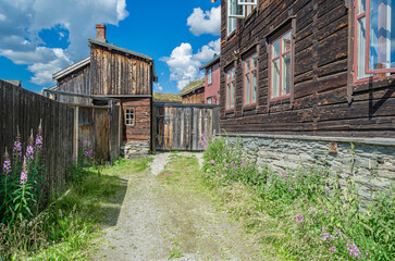 Fototapeta premium Colorful wooden houses in the mining town of Roros, Norway