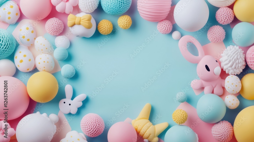 Poster colorful pastel decorations create an inviting spring themed layout for celebrations and festive occ