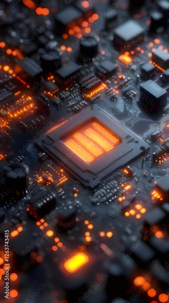 Aufkleber close-up of illuminated cpu on circuit board. (2)