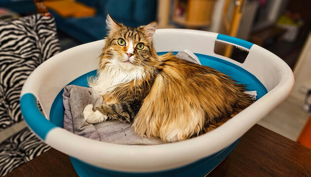 MaineCoon im W&auml;schekorb