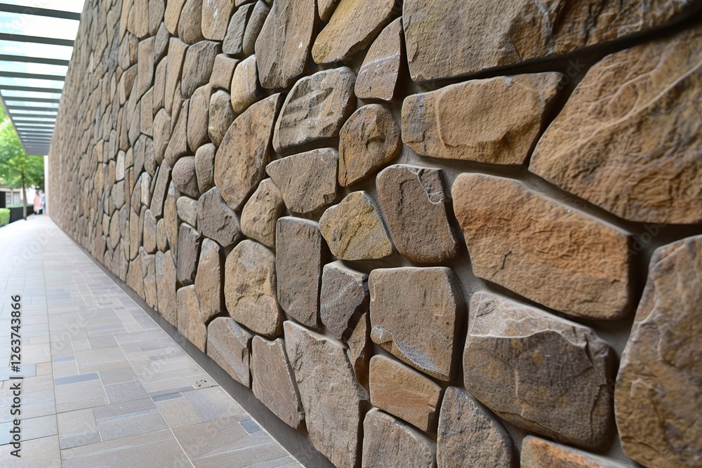 Poster textured stone wall with a warm color palette, creating a natural and inviting atmosphere in a moder