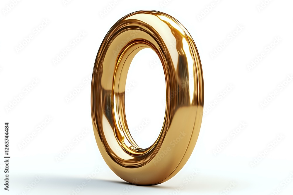 Aufkleber metallic gold number zero with smooth reflective surface and curved design isolated on white backgro