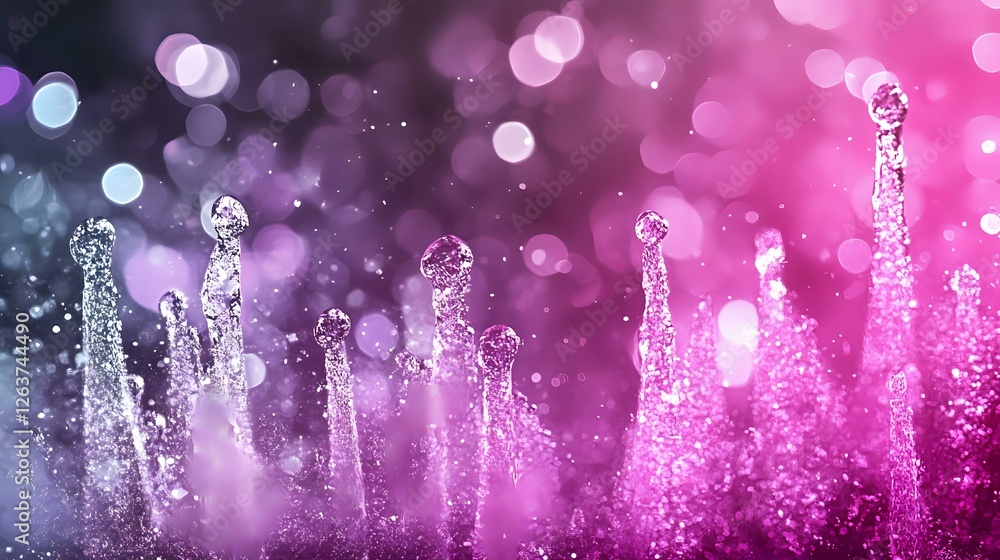 Aufkleber magical pink and purple bokeh background with rising glowing sparkles and light bubbles creating dre