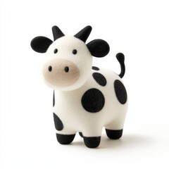 Obraz premium Cute little cow made of soft wool felt with delicate details and adorable expression on a clean white background