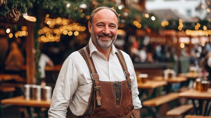 German Man in Lederhosen Enjoying Oktoberfest