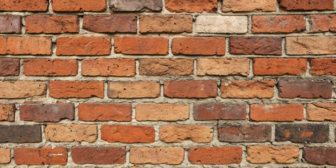 Fototapeta premium Rough industrial brick texture with uneven red and brown bricks, exposed mortar lines, and slight grunge details
