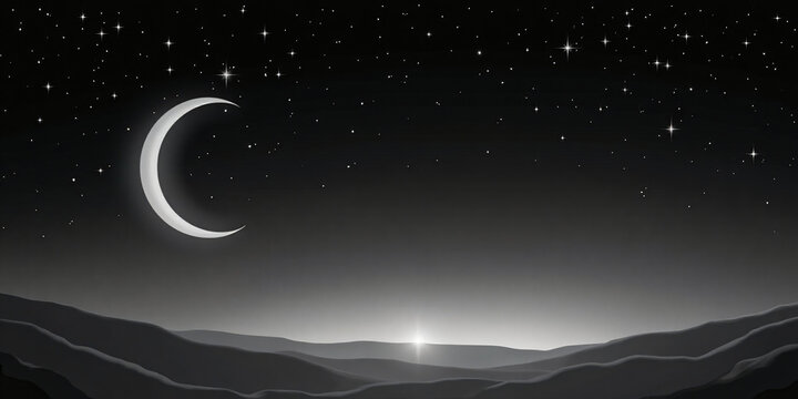 Ramadan Design Assets, helal, Starry Sky and Crescent Moon, black and white, high quality, 4K, with an empty area to add your text
starry sky, crescent moon, night sky, celestial, astronomy, space,