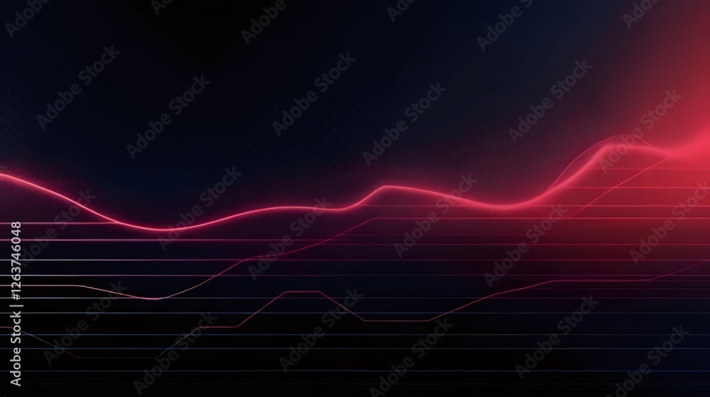 Aufkleber abstract glowing red line graph on dark background.