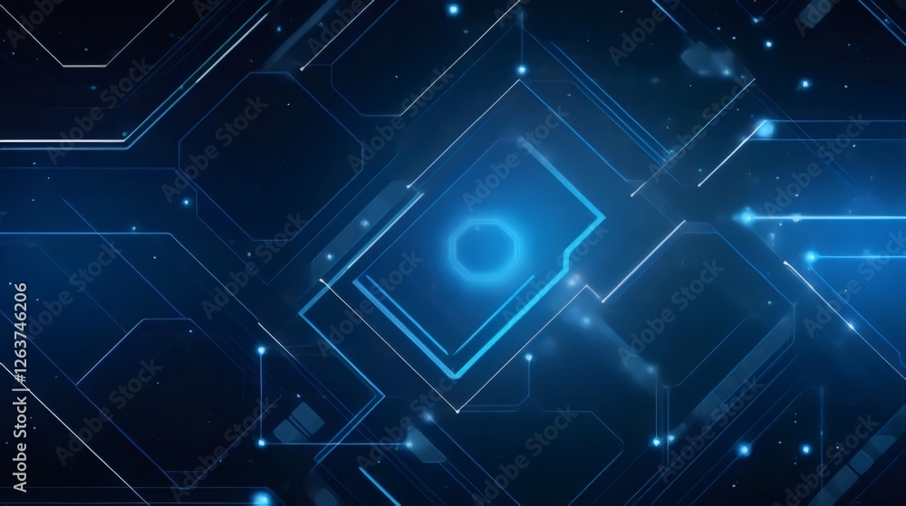 Aufkleber abstract blue digital technology background with glowing lines and circuits.