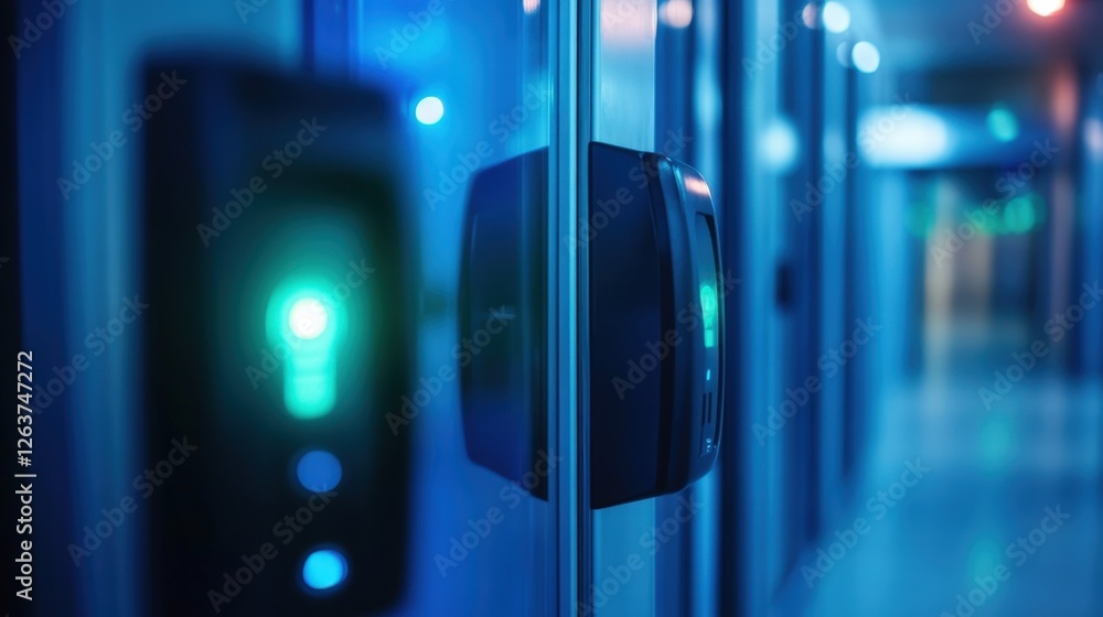 Poster a closeup of a sophisticated biometric access control system complete with fingerprint scanners and 