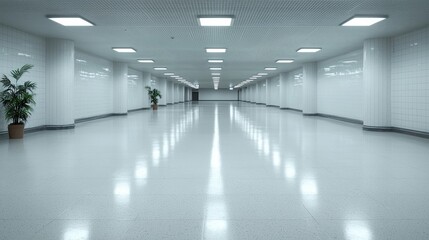 Fototapeta premium Empty white tunnel corridor, clean and bright, modern style, possibly for advertisement