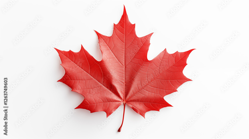 Wall mural canadian red sugar maple leaf on white background ~ created using generative ai