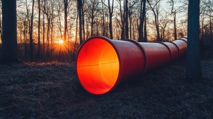 Bright Orange Slide in Forest at Sunset with Trees Surrounding It