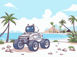 Space Rover on Exotic Tourist Island Landscape