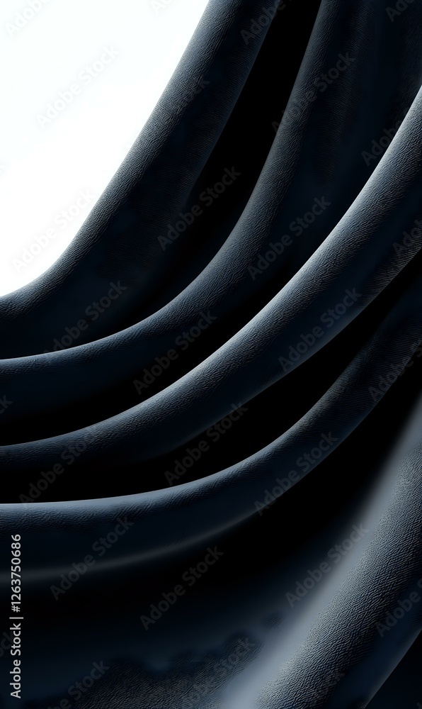 Aufkleber elegant dark fabric waves creating smooth curves and shadows against black background, abstract mini