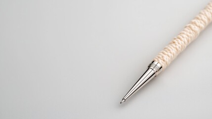 Elegant cream rope pen, close-up detail shot, minimal background, office supplies