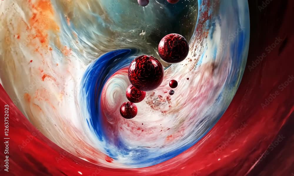 Poster dynamic representation of blood cells and flowing nutrients within a vessel, highlighting the life-s