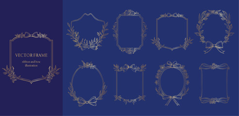 Elegant Gold Floral and Ribbon Borders – Vintage Decorative Frames for Luxury Designs