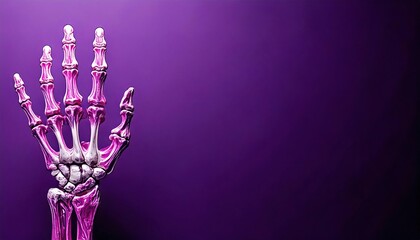 Vibrant purple skeletal hand displayed against a contrasting background for artistic expression