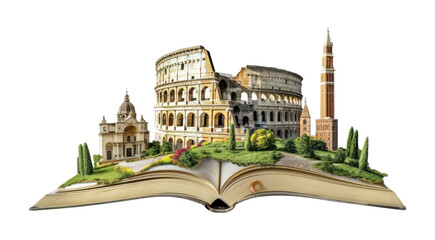 Obraz premium PNG Leaning science book landmarks architecture.