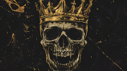 Crowned king skull symbol of spooky human cranium with royal gold crown. for tattoo, t-shirt print or halloween design usage. Gilded Skeleton Kings. Illustration