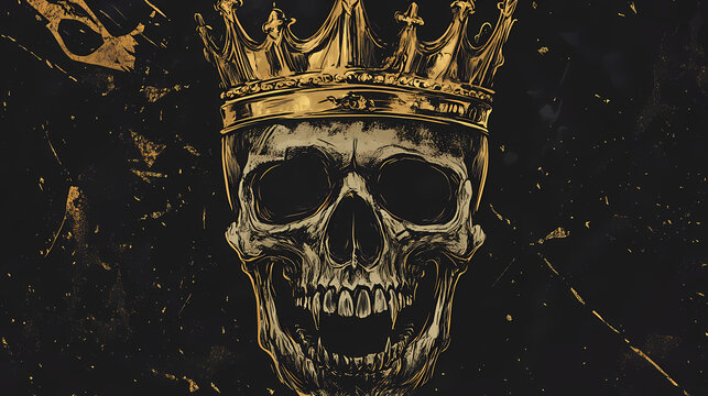 Crowned king skull symbol of spooky human cranium with royal gold crown. for tattoo, t-shirt print or halloween design usage. Gilded Skeleton Kings. Illustration - Powered by Adobe