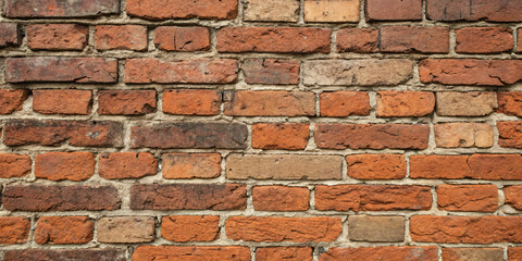 Fototapeta premium Rough industrial brick texture with uneven red and brown bricks, exposed mortar lines, and slight grunge details