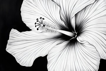 Obraz premium Hibiscus Flower: Line Art, Black & White