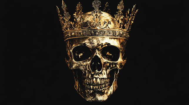 Golden crowned skull on a black background for mobile wallpaper. Gilded Skeleton Kings. Illustration