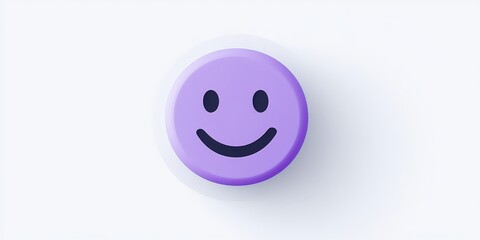 Fototapeta premium Close-up of a whimsical purple button featuring a smiley face, resting on a pristine white surface against a solid white backdrop