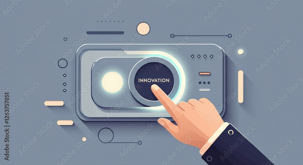 Aufkleber hand pressing an innovation button on a modern device interface