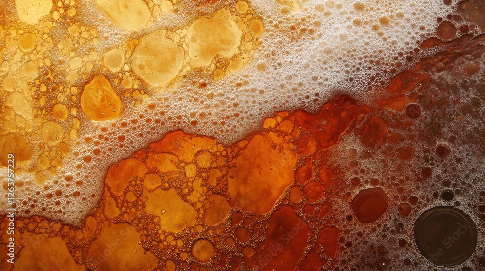 Poster abstract orange and brown fluid patterns with bubbles and foam